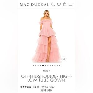 MAC DUGGAL OFF-THE-SHOULDER HIGH-LOW TULLE GOWN